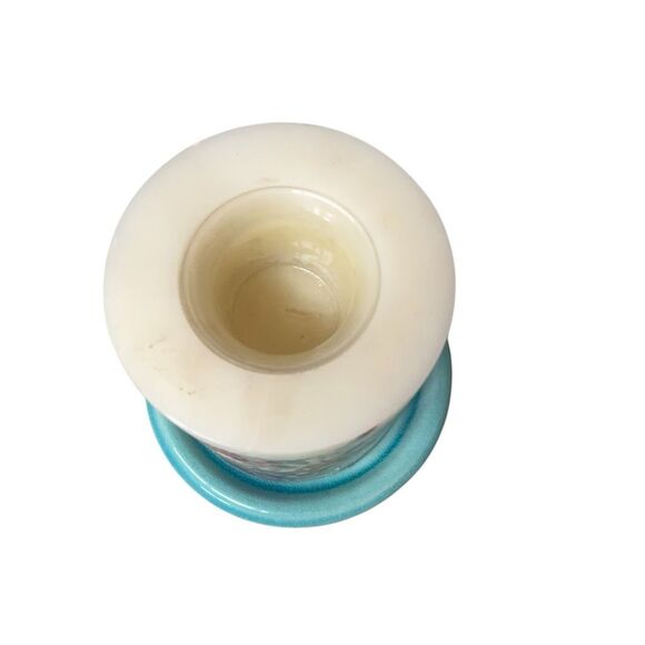 Floral Print Pillar Candle with Turquoise Ceramic Pedestal Stand option for led - Picture 3 of 4